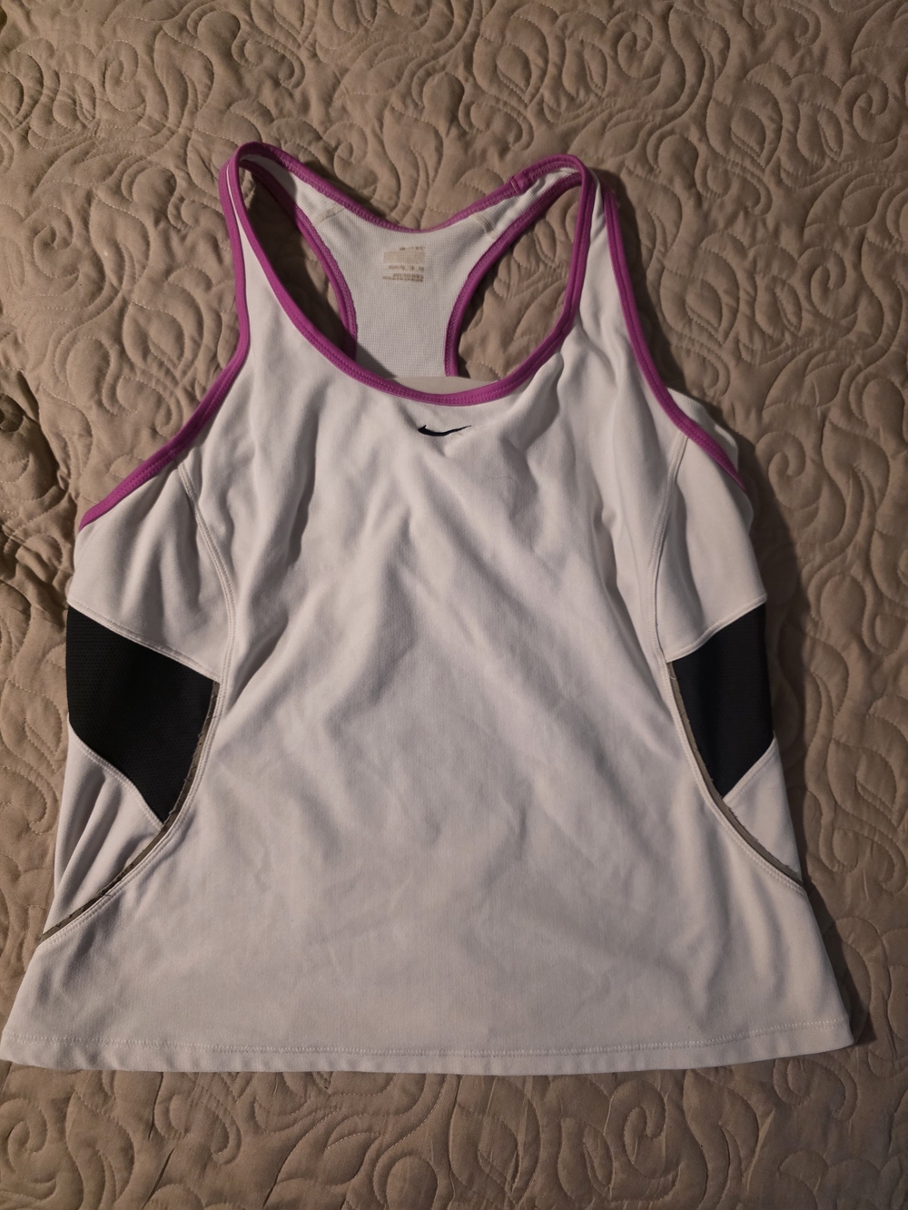 Nike Women’s White Racerback Bra Shelf Tank with Pink Trim and Black Panels